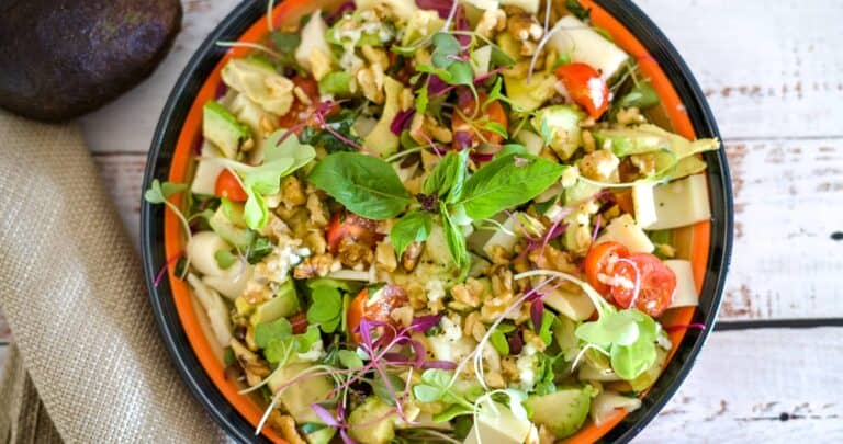 avocado and palm hearts salad on a plate
