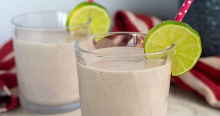 cottage cheese smoothie in small glasses with straws